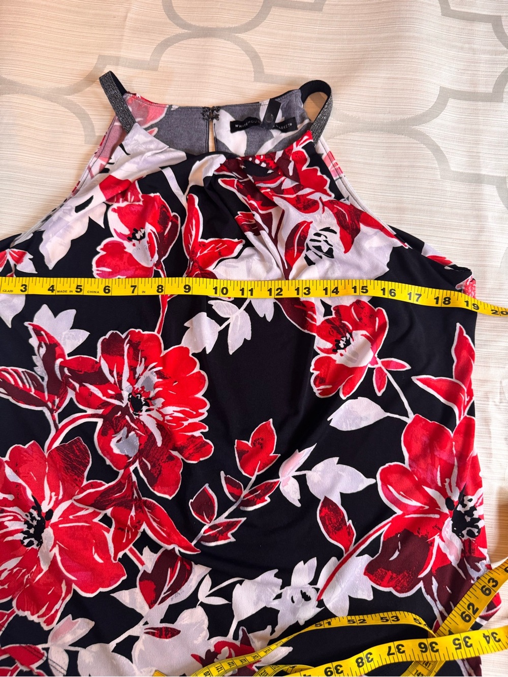 White House Black Market Navy Halter Tank with Red and White Floral Print - Picture 6 of 10